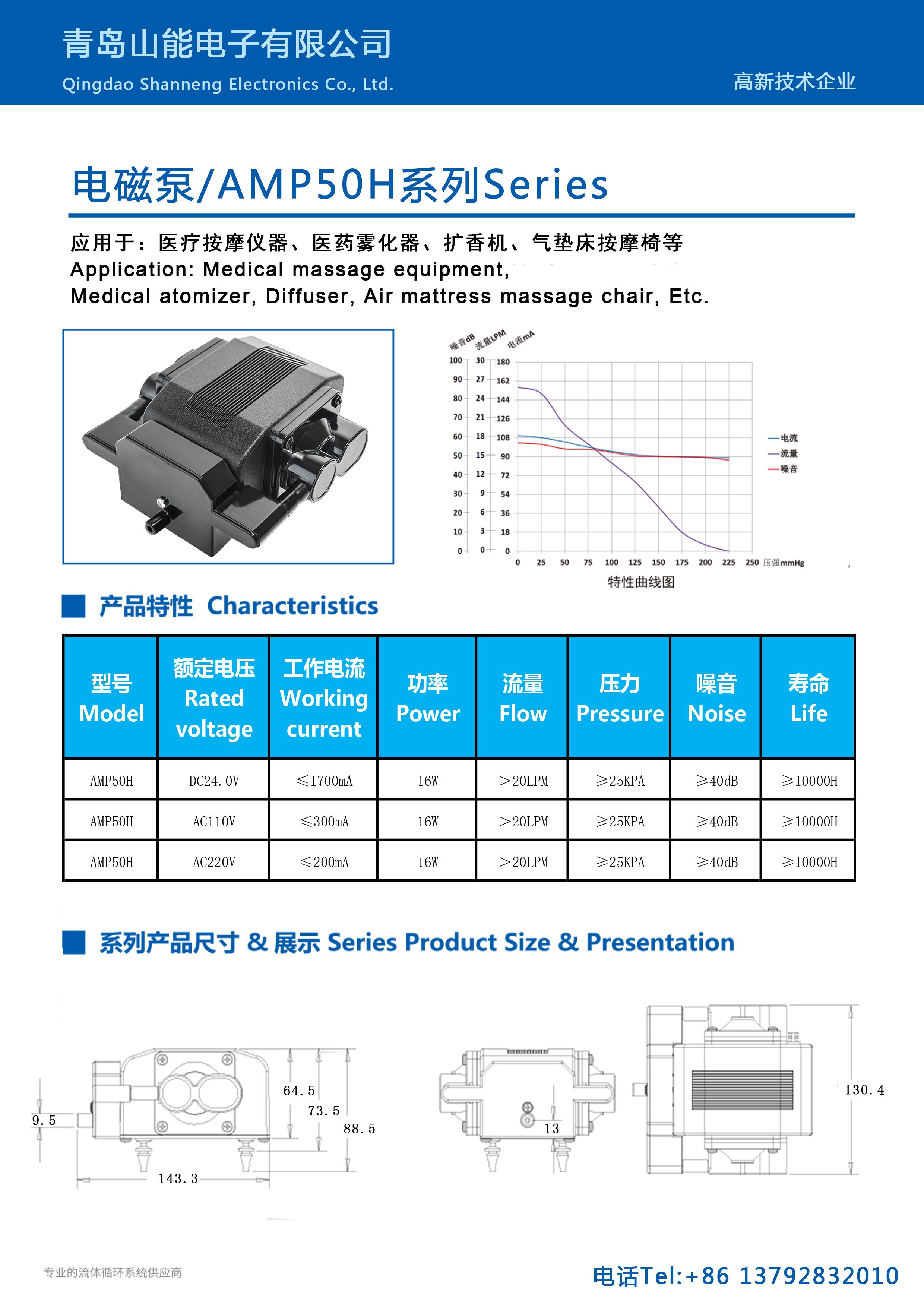AMP50H original specification sheet and dimension drawings